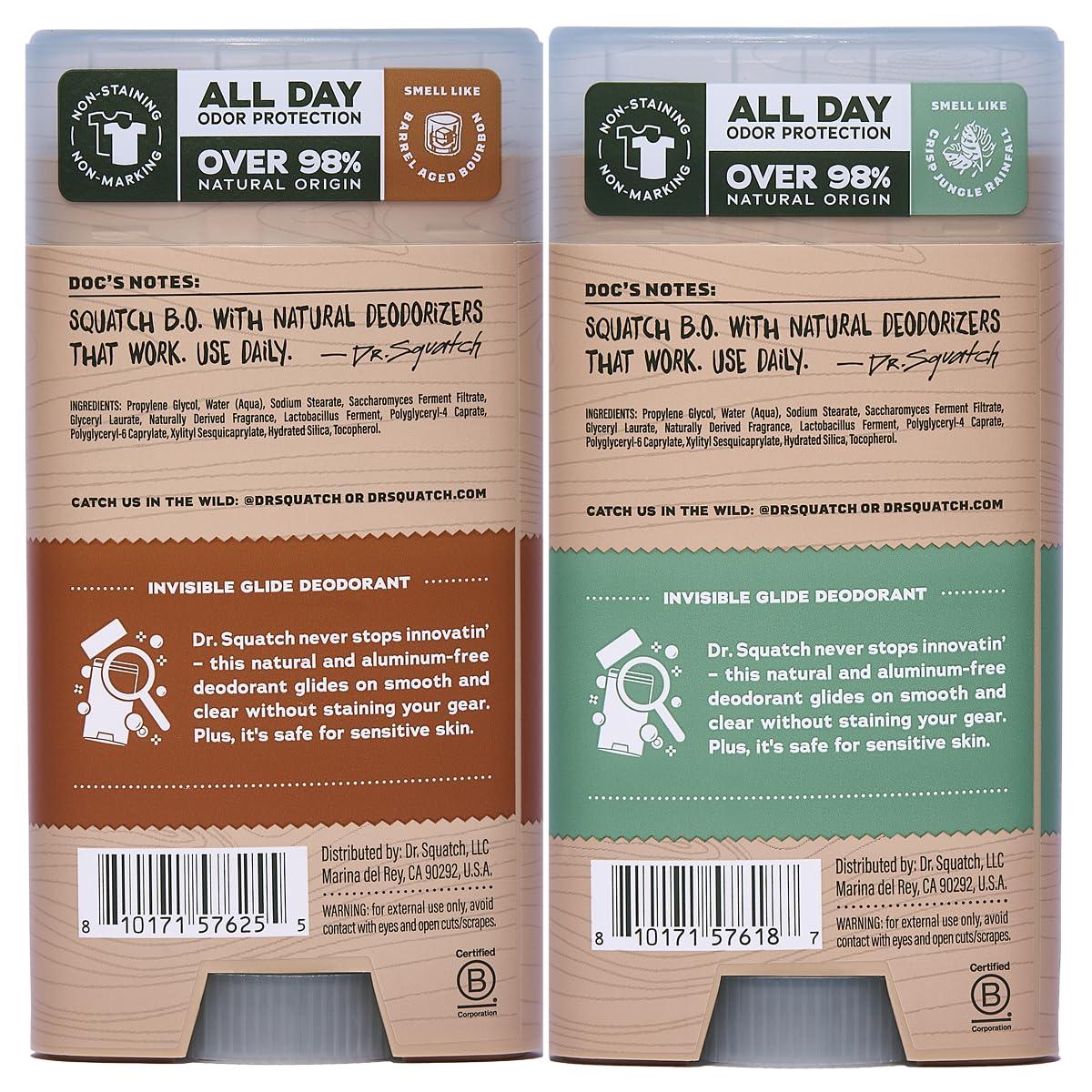 imageDr Squatch Invisible Glide Natural Mens Deodorant Smooth Glide No Stains Aluminum Free Deodorant Men Safe for Sensitive Skin Wood Barrel Bourbon Rainforest Rapids 265oz 2Pack