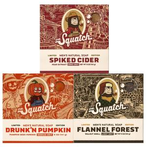 Dr. Squatch Fall Collection – Natural 3 Soap Gift Set – Cold Process Soap with No Harsh Chemicals – Drunk’n Pumpkin, Spiked Cider, Flannel Forest (3 Pack)