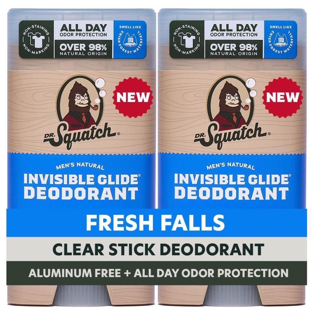 imageDr Squatch Invisible Glide Natural Mens Deodorant  Smooth Glide No Stains  Aluminum Free Deodorant Men  Safe for Sensitive Skin  Coconut Castaway  Rainforest Rapids 265oz 2PackFresh