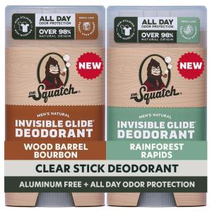 Dr. Squatch Invisible Glide Natural Men’s Deodorant – Smooth Glide, No Stains – Aluminum Free Deodorant Men – Safe for Sensitive Skin – Coconut Castaway + Rainforest Rapids, 2.65oz (2-Pack)(Wild Barrel)