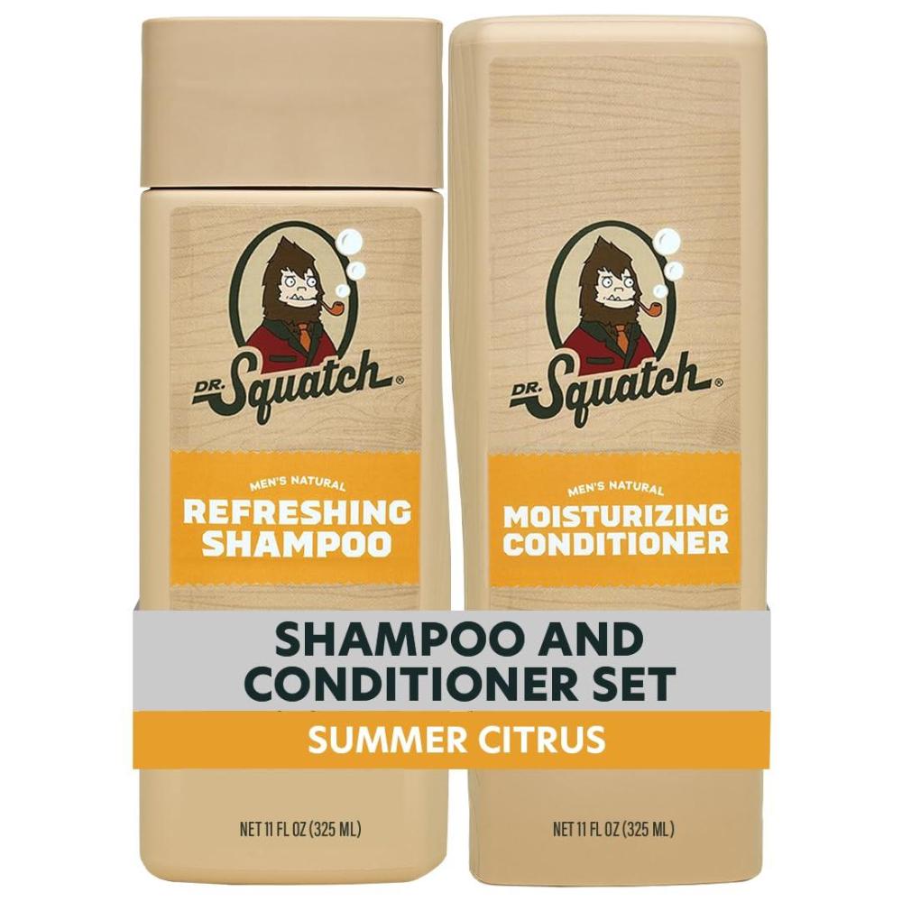 imageDr Squatch Full  Thick Mens Shampoo and Conditioner Set  For Fuller ThickerLooking Hair  Natural Shampoo and Conditioner for Men  Coconut Castaway 11 fl oz 2PackSummer Citrus