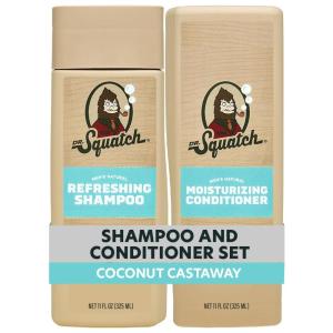 Dr. Squatch Full + Thick Men’s Shampoo and Conditioner Set – For Fuller, Thicker-Looking Hair – Natural Shampoo and Conditioner for Men – Coconut Castaway (11 fl oz, 2-Pack)(Refreshing Coconut Castaway)