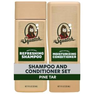 Dr. Squatch Full + Thick Men’s Shampoo and Conditioner Set – For Fuller, Thicker-Looking Hair – Natural Shampoo and Conditioner for Men – Coconut Castaway (11 fl oz, 2-Pack)(Pine Tar)