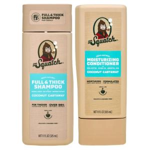 Dr. Squatch Full + Thick Men’s Shampoo and Conditioner Set – For Fuller, Thicker-Looking Hair – Natural Shampoo and Conditioner for Men – Coconut Castaway (11 fl oz, 2-Pack)(Full + Thick Coconut Castaway)