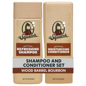 Dr. Squatch Full + Thick Men’s Shampoo and Conditioner Set – For Fuller, Thicker-Looking Hair – Natural Shampoo and Conditioner for Men – Coconut Castaway (11 fl oz, 2-Pack)(Wood Barrel Bourbon)