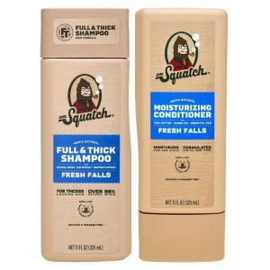 Dr. Squatch Full + Thick Men’s Shampoo and Conditioner Set – For Fuller, Thicker-Looking Hair – Natural Shampoo and Conditioner for Men – Coconut Castaway (11 fl oz, 2-Pack)(Full + Thick Fresh Falls)