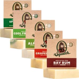 Dr. Squatch Natural Men’s Bar Soap – Cold Process Body Soap Bar with Natural Oils – Gifts for Men – Coconut Castaway, Wood Barrel Bourbon, Fresh Falls, Birchwood Breeze & Coastal Mist (5 oz, 5-Pack)(Nature’s Brew)