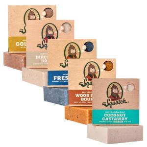 Dr. Squatch Natural Men’s Bar Soap – Cold Process Body Soap Bar with Natural Oils – Gifts for Men – Coconut Castaway, Wood Barrel Bourbon, Fresh Falls, Birchwood Breeze & Coastal Mist (5 oz, 5-Pack)(Mossy Retreat)