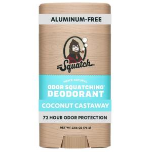 Dr. Squatch Natural Men’s Deodorant – Aluminum Free Natural Deodorant Men with Charcoal & Postbiotics for 72-Hour Odor Protection – Fresh Falls, 2.65oz Stick(Coconut Castaway)