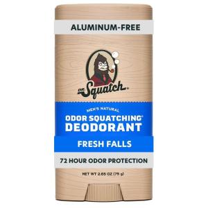 Dr. Squatch Natural Men’s Deodorant – Aluminum Free Natural Deodorant Men with Charcoal & Postbiotics for 72-Hour Odor Protection – Fresh Falls, 2.65oz Stick(Fresh)