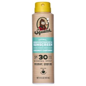 Dr. Squatch Natural Men’s Sunscreen Spray – SPF 30, Sunscreen for Face and Body – Lightweight, Fast-Absorbing – Coconut Castaway, 5 fl oz